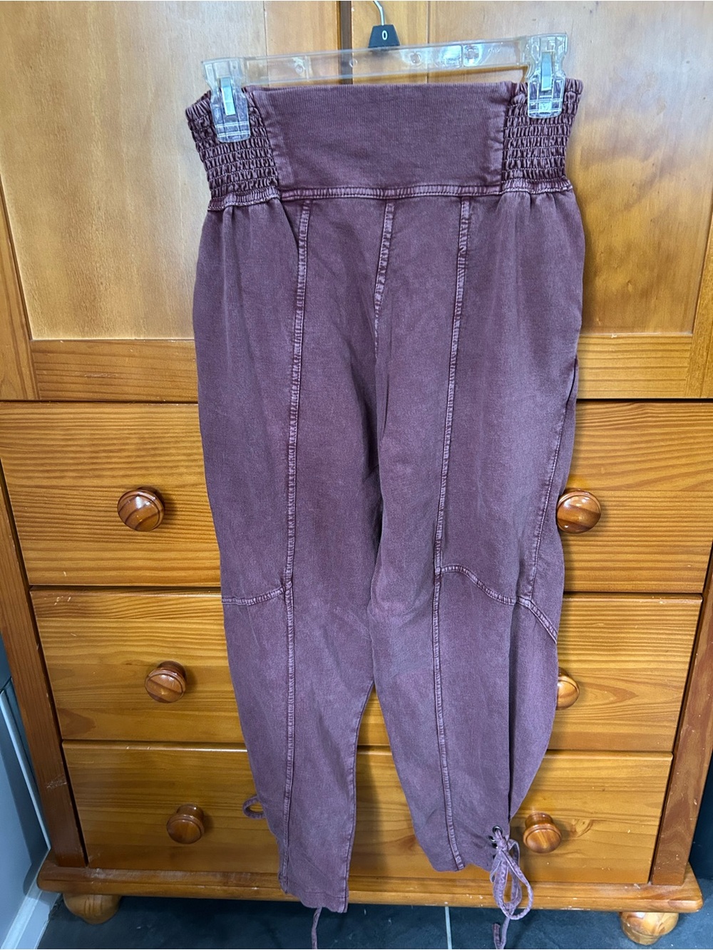 Free People FP One Smocked Burgundy pant - Picture 2 of 3
